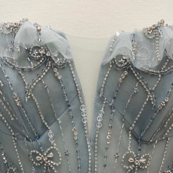 NEW LONG OFF THE SHOULDER SLEEVELESS A-LINE DRESS WITH LACE UP BACK AL A1092 - Picture 12 of 14